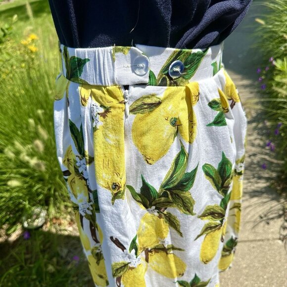 Taydey Womenβs Skirt XL White/Yellow Lemon  A-Line Pleated Vintage Cotton NWOT - Picture 9 of 16